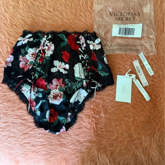 Atelier X Victoria's Secret Satin Lace Black Floral Lace-Up Panty - Picture 11 of 11